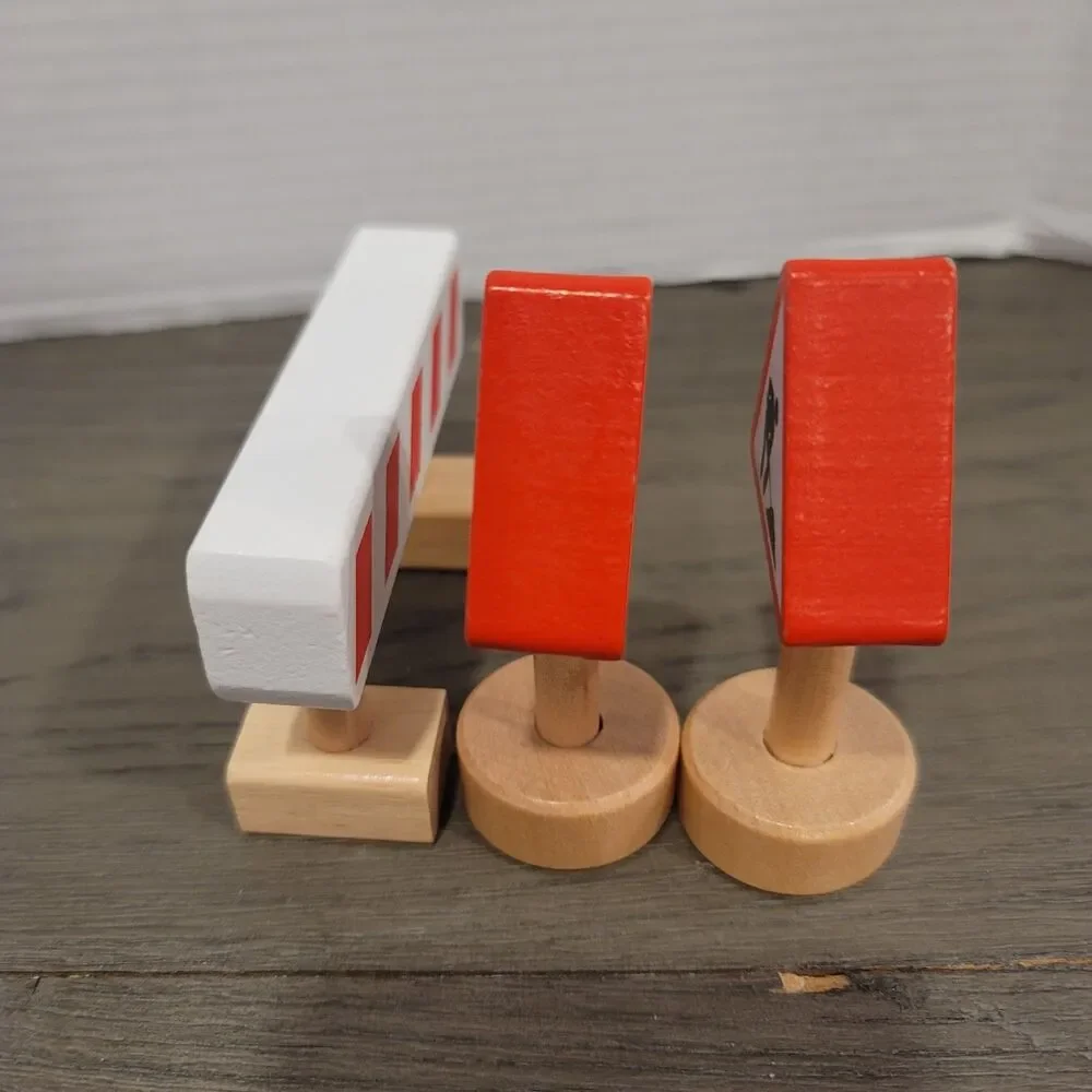Wooden Train Construction Signs and Traffic Cone, Road Sign 4 pc Toy